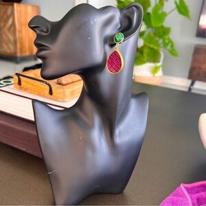 DARA ETTINGER Luxury Vintage Vibrant Purple and Green Teardrop Earrings